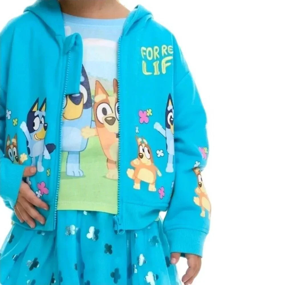 Bluey 3pc Tutu Set Embroidered Full Zip Hoodie + Tee + Foiled Tutu Skirt